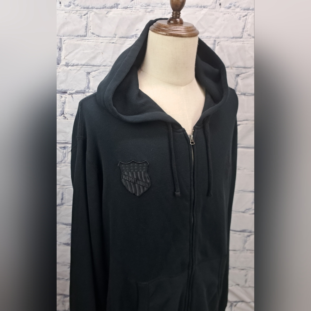 Polo Ralph Lauren Full Zip Sweater All Black Big Pony Flag Hoodie 2XL XXL 3XL - Picture 11 of 16